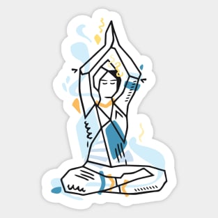 Yoga geometric asanas - meditation lotus pose with hands up Sticker